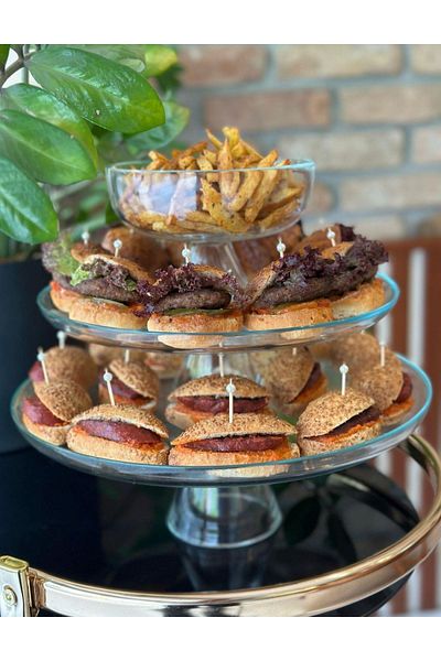 HERITAGE Pedestal Clear Glass 3 Tier Service Presentation Plate with Bowl in the Center One Piece