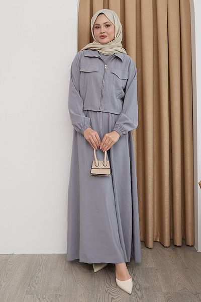 InStyle Γκρι φόρεμα με φερμουάρ