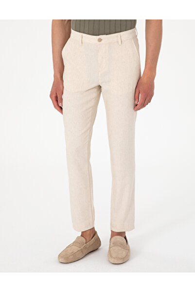 Pierre Cardin Bej Slim Fit Keten Karışımlı Çizgili Kanvas Pantolon 50301754-VR011