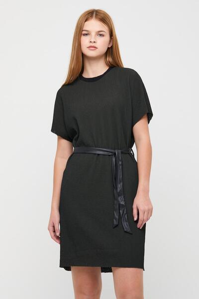 Polo State Rochie scurtă de damă, cu decolteu, jacquard, cu curea în talie, kaki