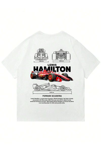 Mad&Calf Μπλουζάκι Unisex Lewis Hamilton με στάμπα με λαιμόκοψη