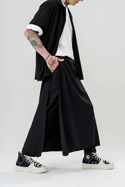 go gang own Miyamoto Waist Elastic Front Back Piece Detailed Trousers