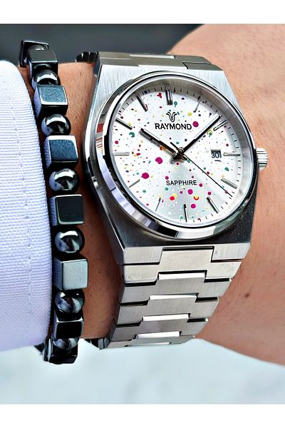 Raymond Silver Color Inside Color Case Cord Steel Elite Model Classic Men Wristwatch + Bracelet