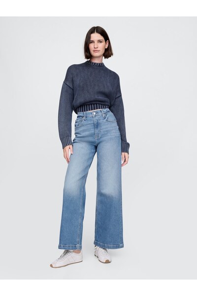 GAP Kadın Mavi High Stride Wide-Leg Ankle Jean Pantolon