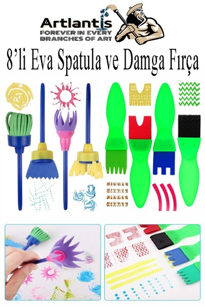 Artlantis Eva Spatula ve Damga Fırçası 8 li 1 Paket Plastik Doku Tarağı Fırça...