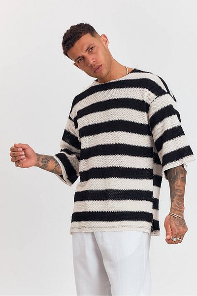 İLKCET MODA Knitted Jacquard Half Sleeve Oversize Tshirt