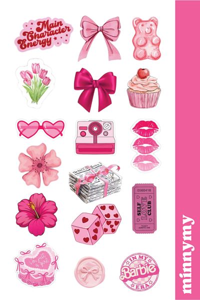 Minnymy 5-Piece Pink Collection Sticker, Sticker, Agenda, Diary, Planner, Bullet Journal, Scrapbook