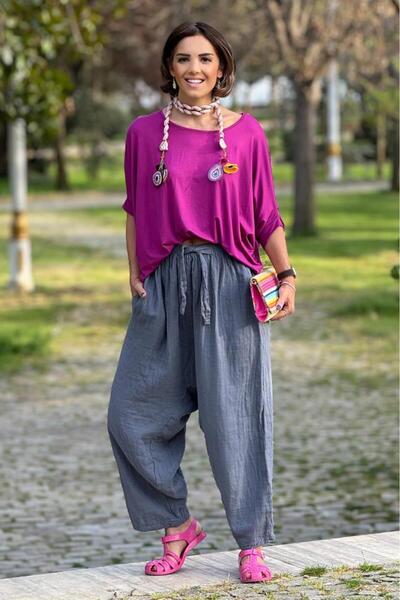 Nevin Kaya Moda Antracit Sezai Shalwar - țesătură muselină 100% bumbac