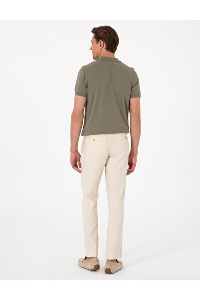 Pierre Cardin Bej Slim Fit Keten Karışımlı Çizgili Kanvas Pantolon 50301754-VR011