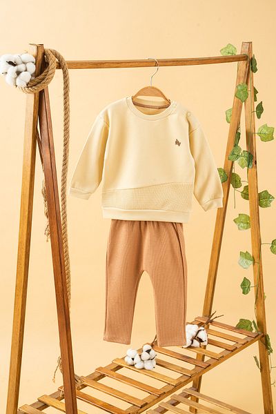 bombe Baby Kids Crew Neck Pants Sweat Cotton Comfortable 2-Piece Set Trend Fashion Bottom Top Set