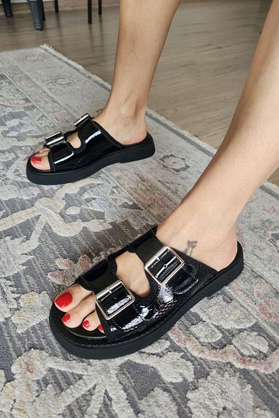 Topukla Footwear 022 20711 Γυναικείες παντόφλες Comfort με γνήσιο δέρμα με διπλή πόρπη με λεπτομέρεια Comfort