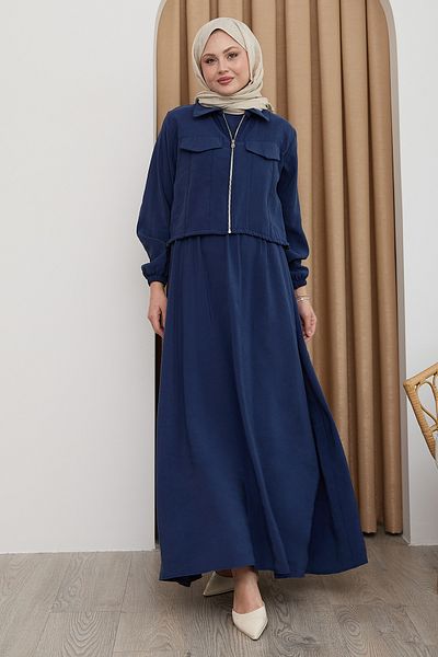 InStyle Navy Blue Jacket Zippered Dress