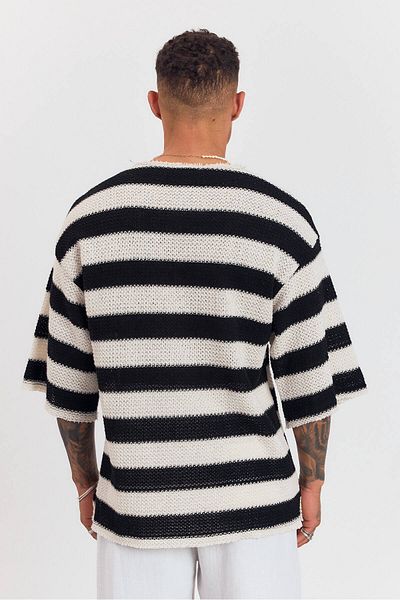 İLKCET MODA Knitted Jacquard Half Sleeve Oversize Tshirt