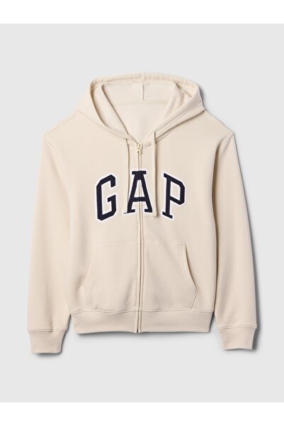 GAP Women's Beige Logo Fleece Zippered Sweatshirt