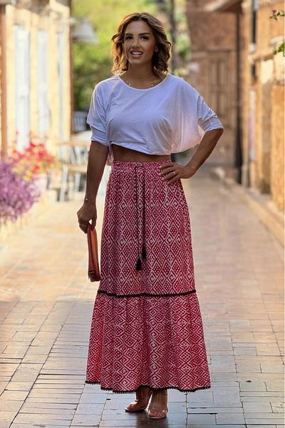 Nevin Kaya Moda Ροζ τσιγγάνικη φούστα - 100% βαμβακερή βισκόζη