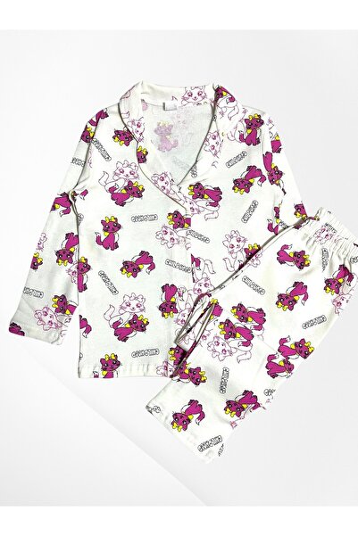 Pijamakids Σετ χειμερινών πιτζάμες για κορίτσια από 100% βαμβάκι εκρού με χαρ...