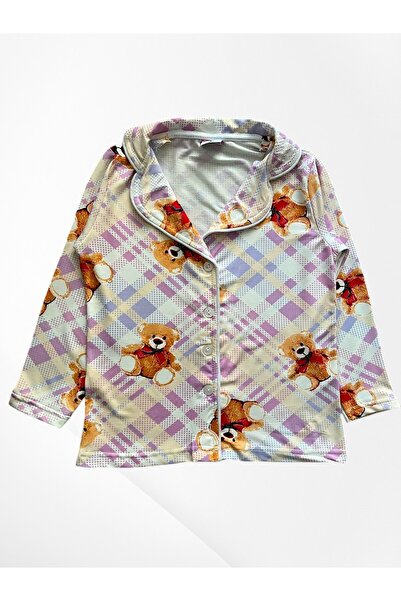 Pijamakids Girl's Milaklı Pajamas Beige-Purple Patterned Holiday-Buttoned Set