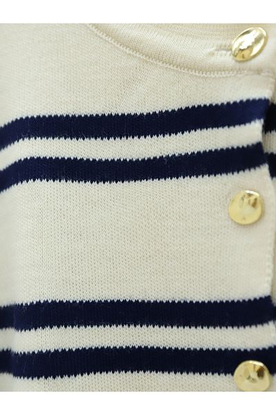 Modamorfo Shiny Buttoned Striped Knitwear Cardigan, Cream Candy