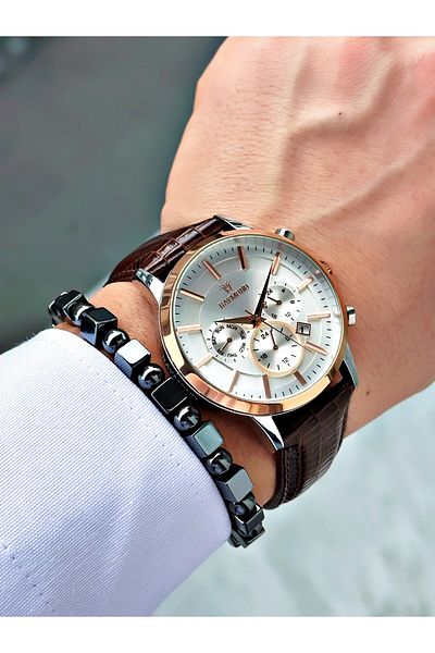 Raymond Coffee Color Functions Active Steel Case Men Wristwatch + Bracelet