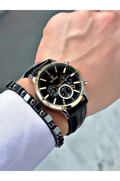 Raymond Black Functions Active Steel Case Men's Wrist Watch + Bracelet