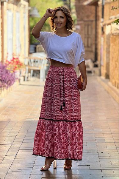 Nevin Kaya Moda Ροζ τσιγγάνικη φούστα - 100% βαμβακερή βισκόζη