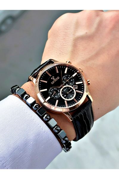 Raymond Black Functions Active Steel Case Men's Wrist Watch + Bracelet