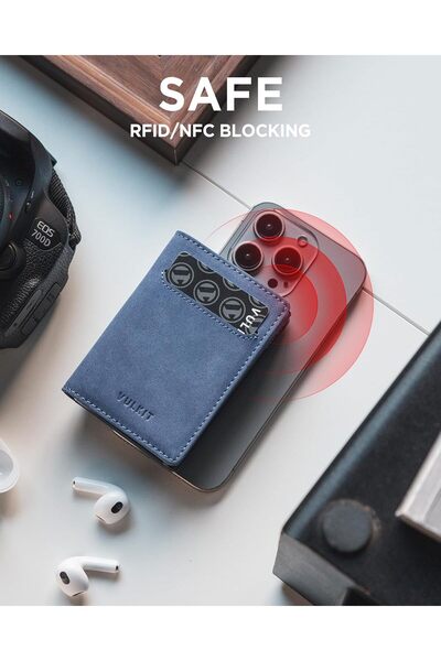 VULKIT İnce Deri Cüzdan, RFID/NFC Korumalı, Kimlik Pencereli