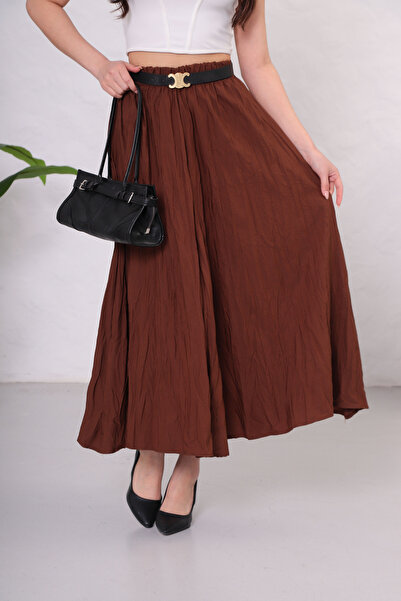 Muzzem Дамска тъмнокафява плисирана макси пола от плат, стандартен размер