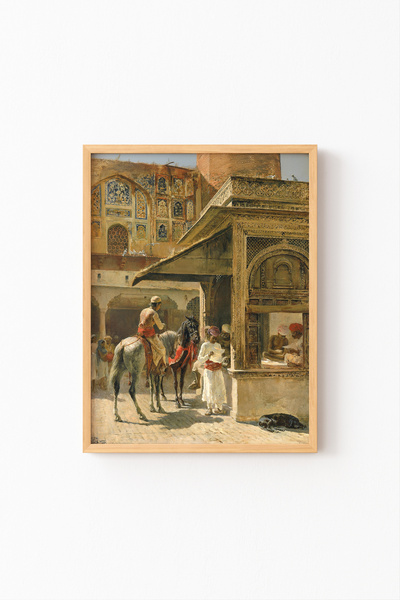 epiqart منظر الشارع في الهند - إطار خشبي منقوش