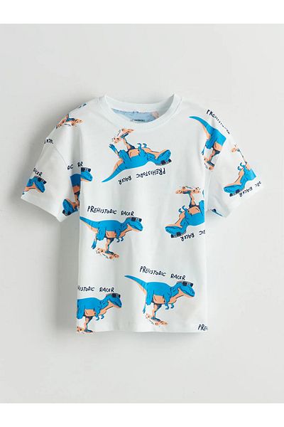 LC Waikiki Lcw Kids Ecru Dinosaur Printed Boys' T-Shirt and Shorts Pack of 2