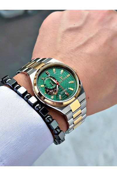Raymond Gold Silver Color Sk Mechanism Steel Business Men's Wrist Watch + Bracelet