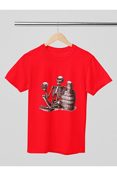 Butik TRIOC DE MÂNĂ SCURTĂ CU Gât rotund, cu imprimeu cu transfer de bere Skeleton, bumbac 100% piese, pentru femei/bărbați