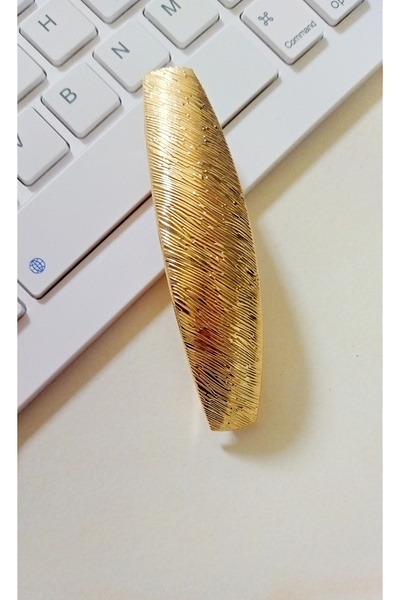 TREND Gold Metal Curved & Zebra Pattern Textured Oval Design Automatic Clip Buckle - Stylish Hair Accessory