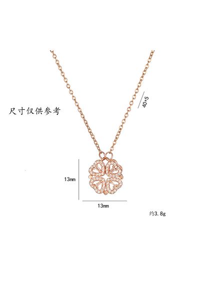 Nehir Four Leaf Clover Heart Steel Love Necklace, Heart Pendant with Chain