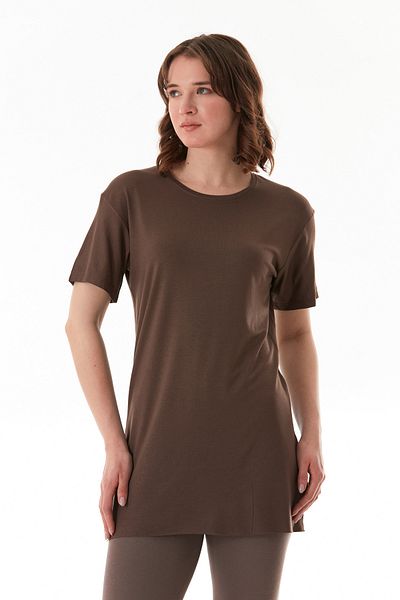 Fulla Moda Тениска с кръгло деколте от ликра, свободна форма и странични цепки