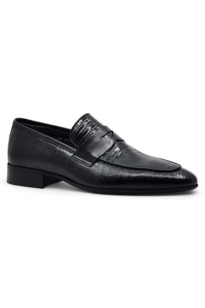 Fosco 3180 Genuine Leather Men's Classic Shoes-Black Opening