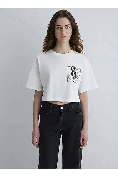 Mavi Tricou crop alb pentru femei, Bugs Bunny imprimat DMK.1613357-620