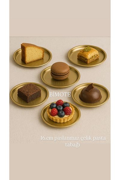 BİMOTE Gold Stainless 6Pcs Reversed Taperic with Diamonds 16 cm Round Serving Trays