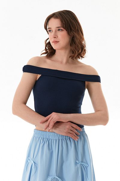 Fulla Moda Basic Madonna Collar Modal Μπλούζα