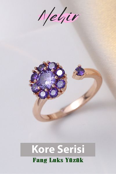 Nehir Korean Style Niche Design Famous Flower Design Non Tarnish Open Ring for Women