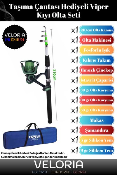 Veloria Premium Seri Taşıma Çantalı Hazır Kurulu 3 m Kamış Hediyeli Balık Vip...