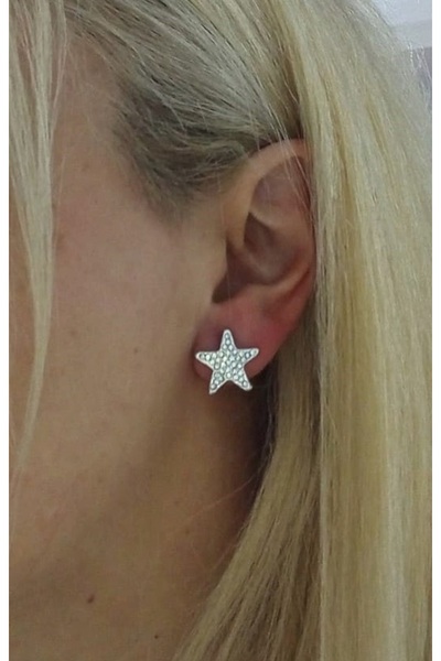 mos&more Kristal Taşlı Gümüş Ay Yıldız Kadın Küpe