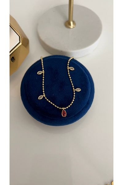 SU PERİSİ TAKI BİJUTERİ Vip Series Gold Pink Drop Stone Anklet