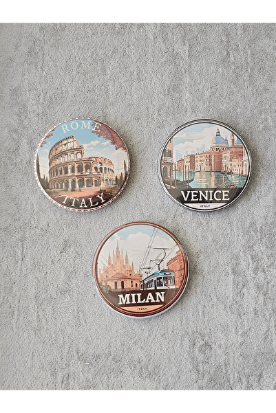 SiestaAccessories İtalya / Roma Venedik / Milan Temalı Açacaklı Buzdolabı Magneti Üçlü Set / Buton Açacak Magnet