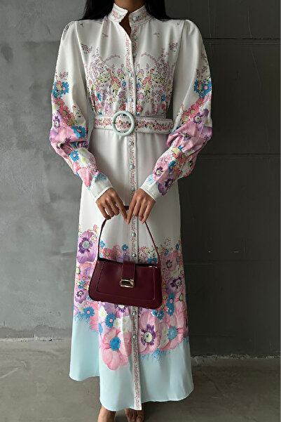 Neşeli Butik γυναικείο φόρεμα με σχέδιο λουλουδιών με ζώνη NBMS4263