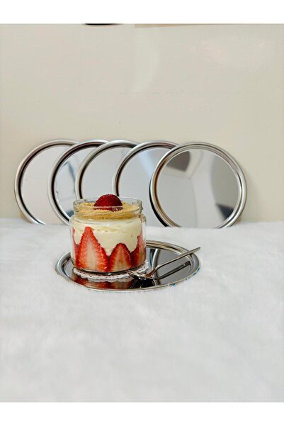 BİMOTE 6-Piece Silver Stainless Steel 16. cm Round Tea, Coffee, Pastry Serving Tray Decorative Presentation Tray