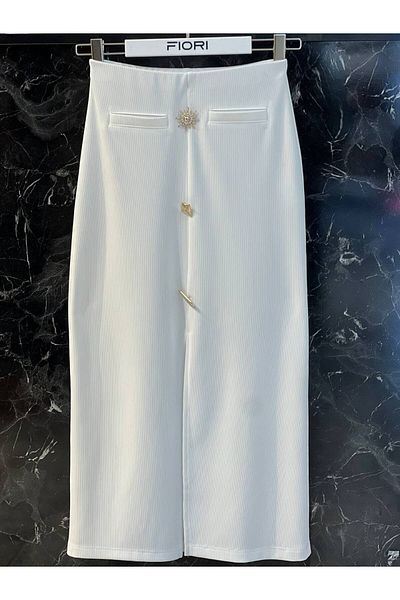 Butik Beyza Λεπτομερής φούστα Lycra με χρυσό κουμπί