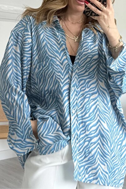 Suziş Оверсіз сорочка з візерунком, з низькими плечима, вільного крою 4962