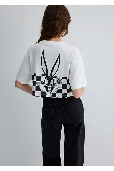 Mavi Tricou crop alb pentru femei, Bugs Bunny imprimat DMK.1613357-620