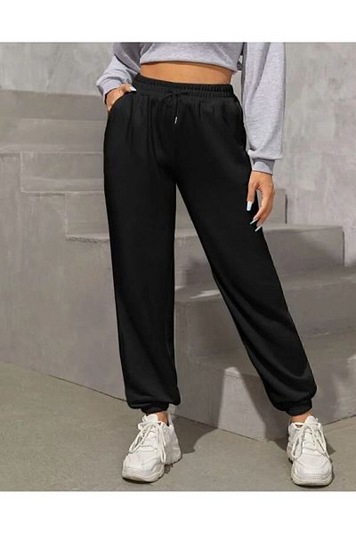 Eşofmania Unisex Φούτερ Μαύρο με ελαστικά πόδια